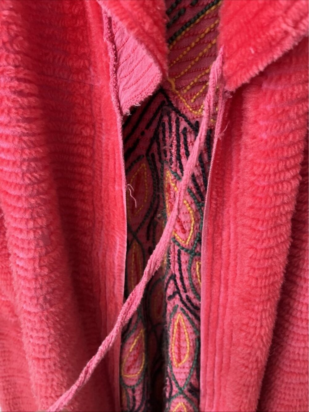 40s 50s chenille peacock robe NO BELT bright pink midcentury S/M RARE COLOR - Picture 3 of 5